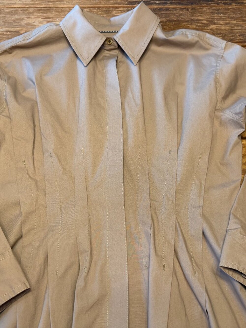 Pilcro Pintuck Mini Shirt Dress, Khaki, size M - Picture 6 of 11